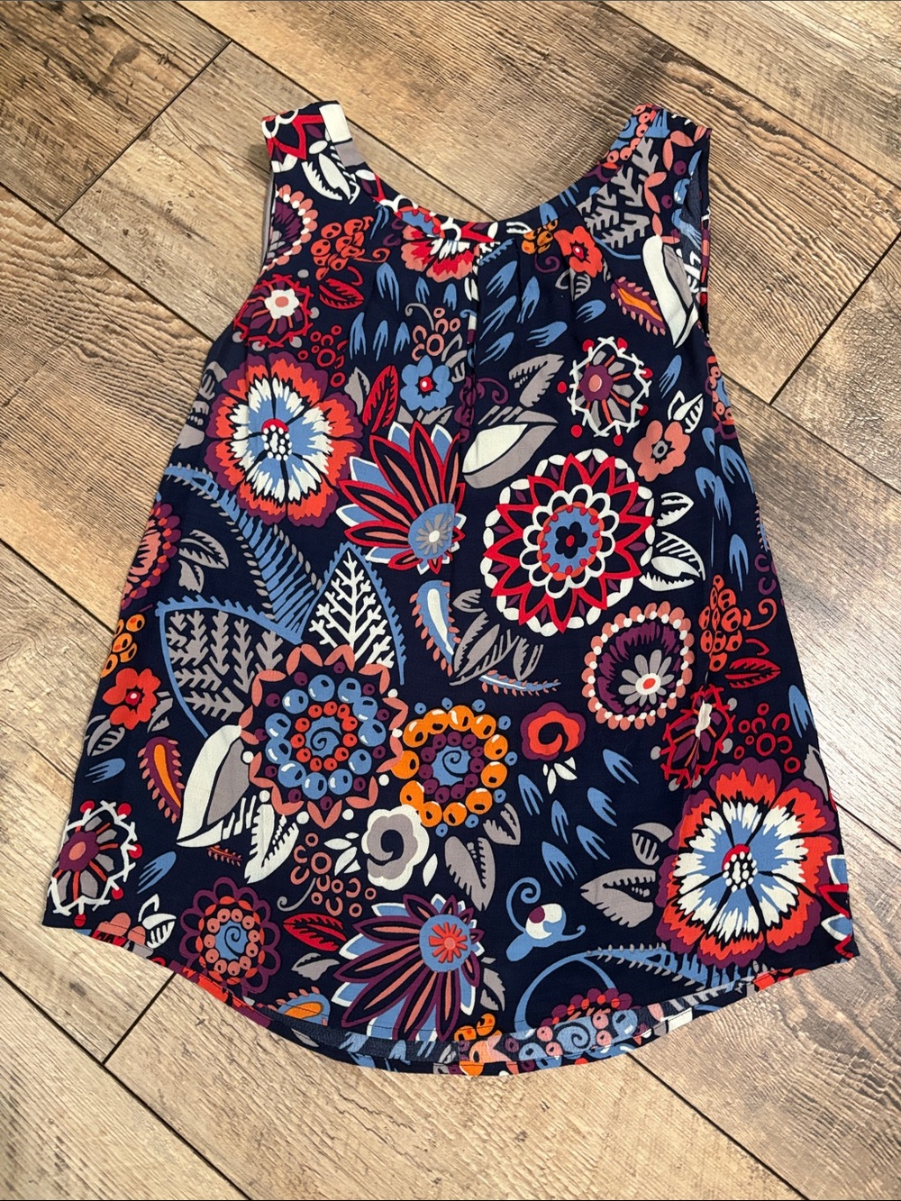 Boden Navy Floral Sleeveless Tank Top with Bold Bloom Print